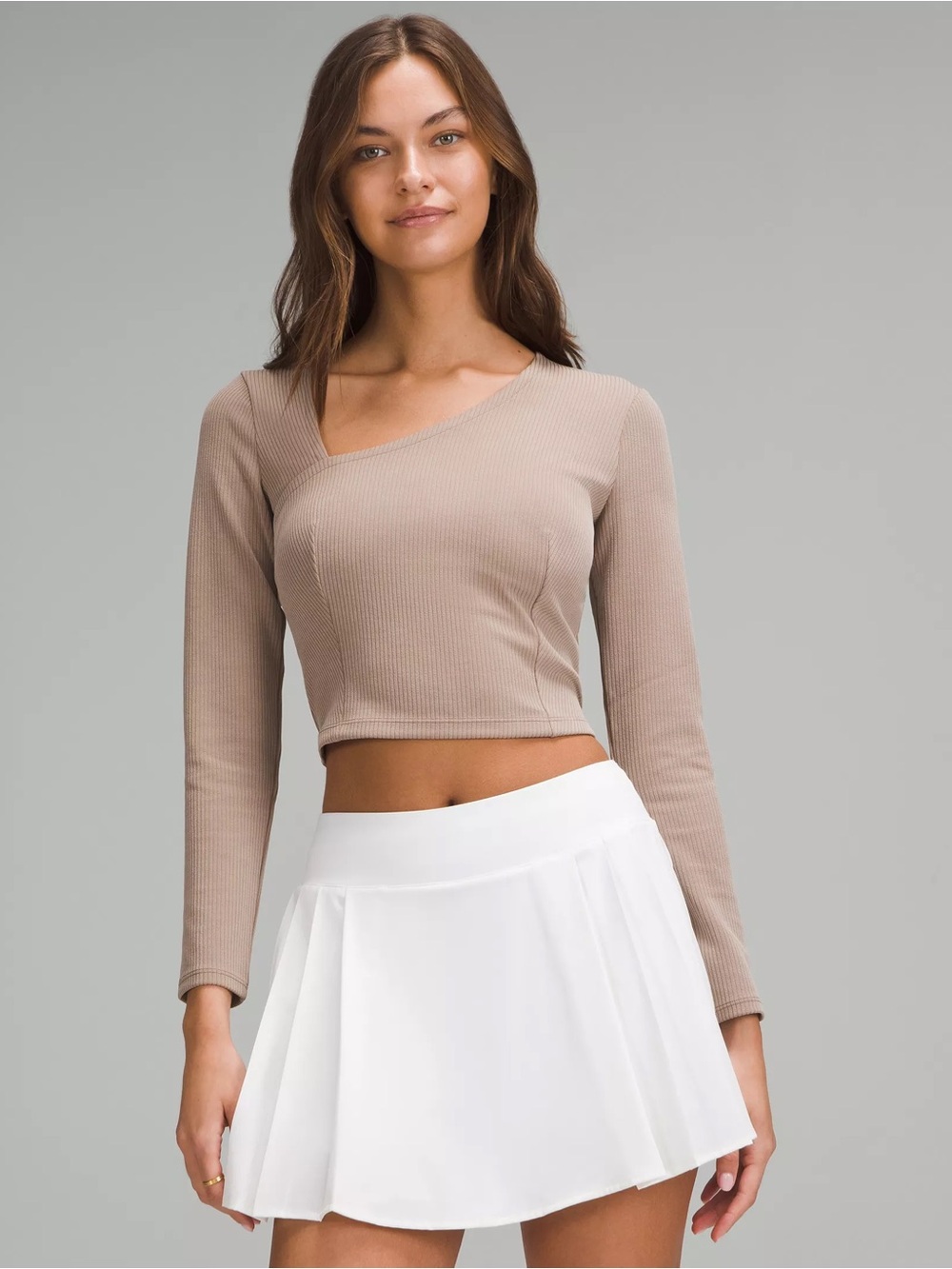 Lululemon Ribbed Taupe Asymmetric Long Sleeve Top, XL